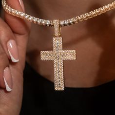 Introducing the Diamond Baguette Cross Pendant in 18k Yellow Gold, your new everyday pendant that will perfectly accessorize any outfit. This spiritual piece is flooded with hand-set baguette stones that is guaranteed to shine from every angle. Pair it with a Diamond Tennis Necklace for a set that is versatile and timeless. This product is guaranteed for life - GLD will repair the item should you experience any defects in craftsmanship or breakage. Specifications - 26mm x 41mm (Width x Height) - Rectangular Pendant With Baguette Diamonds, Gold Rectangular Pendant With Baguette Diamonds, Square Pendant With Baguette Diamonds For Gift, Elegant Cross Shaped Jewelry With Baguette Diamonds, Elegant Cross Jewelry With Baguette Diamonds, Baguette Cubic Zirconia Jewelry Gift, Luxury Jewelry With Baguette Diamonds In Square Pendant, Gold Baguette Jewelry With Diamond Cut, Baguette Diamond Cross Pendant Jewelry For Gifts