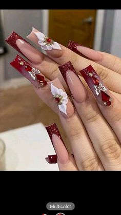 Her Nails, Red Nail Designs, Unique Acrylic Nails, Acrylic Nails Coffin Short