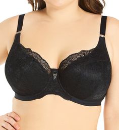 This half cup bra features a floral jacquardtronic lace overlay, adjustable straps, and a j-hook that forms a racerback. Made of nylon, elastane, and polyester. Multi-part underwire cup has light, flexible padding for comfortable wear, support, and discreet coverage that doesn't add volume. Cup has a vertical seam, and a long, vertical dart to give you a rounded shape. Floral lace overlay on cups lies flat and has a scalloped trim along neckline. Wide, arched center panel has lace overlay and si Elomi Bras, Half Cup Bra, Scalloped Trim, Cup Bra, Plunge Bra, T Shirt Bra, Metal Charm, Shop Swimwear, Bra Cups