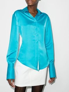 Shop The Attico Lily long-sleeve shirt with Express Delivery - FARFETCH Shirt Collar Pattern, Buy Blouse, The Attico, Satin Shirt, Simple Shirts, Women Blouses, Summer Beach Wear, Unique Designers, Shirt Collar