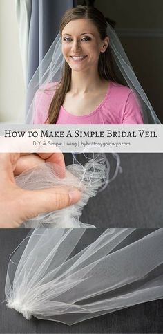 a woman wearing a veil and holding something in her hand with the words how to make a simple bridal veil