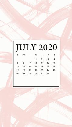 the july 2020 calendar is shown in black and white, with pink strokes on it