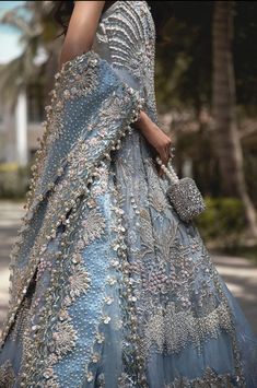 Sleeveless Frock, Raw Silk Lehenga, Floral Frocks, Green Tulle, Frock For Women, Beautiful Maxi Dresses, Indian Bridal Wear, Pakistani Bridal Dresses, Blue Tulle