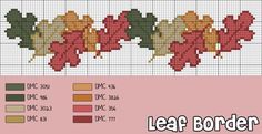 a cross stitch pattern with leaves on it and the words leaf border in different colors