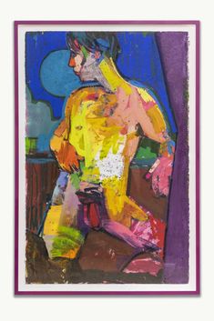 an abstract painting of a man sitting on a bench