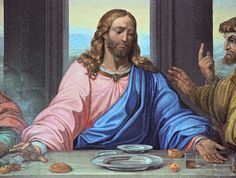 the last supper of jesus is depicted in this painting by an unknown artist, who appears to be pointing at another man's finger