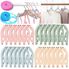 several different types of clothes hangers with various colors