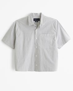 Men's Short-Sleeve Cropped Poplin Button-Up Shirt | Men's Tops | Abercrombie.com Button Up Shirt Mens, Man Up, Men's Tops, Suits Coats, Short Sleeve Button Up, Poplin Shirt, Athletic Fits, Poplin Fabric, Swimwear Accessories