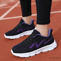 Lasaky - Lightweight Breathable Sports Shoes with All-Black Design, Mesh Upper, and Soft Outsole for Running and Traveling Black Sneakers Women, Black Athletic Shoes, Knit Sneakers, Casual Sport Shoes, Black Running Shoes, Casual Lace, Outdoor Shoes, Sports Shoes, Black Design