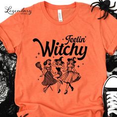 Witch Shirt Feelin Witchy Halloween Tee Shirt Witches Dancing Shirt Halloween Party Outfit Spooky Season Girls Trip TShirts Made on Bella Canvas T-Shirts! - Solid T-Shirt: Made of 100% Ringspun Cotton - Heather T-Shirt: Made of 52% Airlume and Ringsoun Cotton, 48% Polyester 𝗜𝗺𝗽𝗼𝗿𝘁𝗮𝗻𝘁 𝗧𝗶𝗱 𝗕𝗶𝘁𝘀: ⭐️ Orders ship in 1-2 business days. ⭐️ Need your item sooner? Upgrade to Priority Mail Express at checkout. ⭐️ Size charts are available for all styles. ⭐️ Colors may vary depending on you Halloween Witch Shirts, Witches Dancing, Halloween Party Outfit, Halloween Tee Shirts, Travel Tshirt, Witchy Halloween, Halloween Party Outfits, Dance Shirts, Halloween 2024