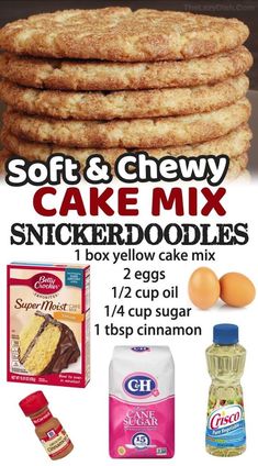 soft and chewy cake mix is shown with ingredients