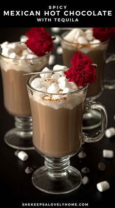 two glasses filled with hot chocolate and marshmallows