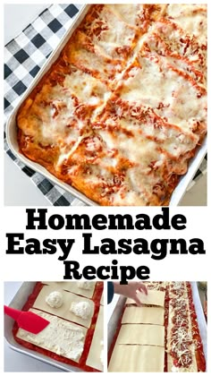 homemade easy lasagna recipe with cheese and sauce in the middle, then topped with melted cheese