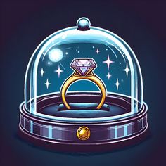 an illustration of a diamond ring under a glass dome