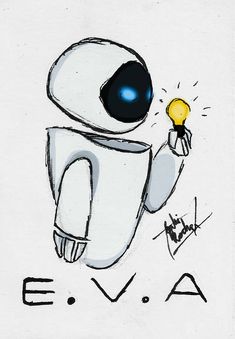 an image of a robot with a light bulb in it's hand that says eva