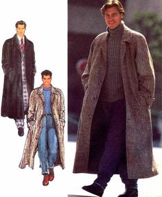 1990s Mens Fashion, 1990s Men, Long Coat Outfit, 1990s Style, Long Coat Men, Overcoat Men, Long Overcoat, Sleeves Style, Vintage Mens Fashion