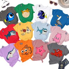 Fish Characters Matching Shirt, Halloween Costume Shirt, Fish Movie Family Shirt Nemo Characters Costumes, Finding Nemo Costume Ideas, Nemo And Dory Costume, Starfish Costume, Dory Costume, Finding Nemo Costume, Nemo Costume, Finding Nemo Birthday, Dory Nemo