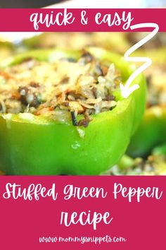 stuffed green pepper recipe with text overlay