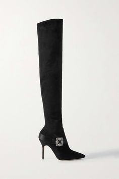 Shop MANOLO BLAHNIK Plinianuthi 105 buckled satin-trimmed suede over-the-knee boots, Explore the latest MANOLO BLAHNIK women's collection today on NET A PORTER