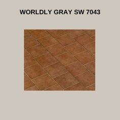 a brown tile floor with the words worldly gray sw 703 on it's side