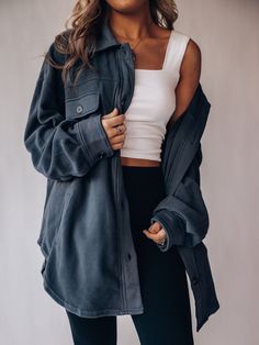 Button Up Long Sleeve Jacket - Sydney So Sweet Southern Alternative, Cardigan Long, Loose Outfit, Turndown Collar, Slate Grey, 가을 패션, Long Sleeves Jacket, Mode Inspiration, Outfit Casual