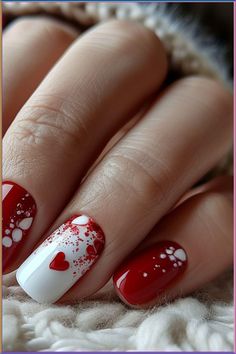 Valentine Nails 2024, Nails Acrylic Korean, Short Nail Designs Valentines, Valentines Nails Square, Valentines Day Nails Square, Polka Dot Nail Designs, Old Nail Polish, Hippie Nails