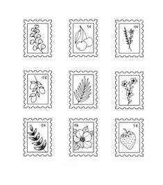 stamps with different plants and berries on them