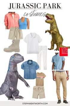 jurassic park costume ideas family halloween costume ideas Dr Grant Jurassic Park, Family Dinasour Costumes, Dinosaur Family Costume Ideas, Jurassic Park Couple Costume, Jurrasic Park Family Costume, Jurassic Park Family Halloween Costumes