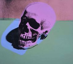 a painting of a skull with dots on it's face and in the background