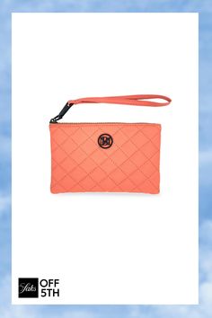 Quilted Logo Wristlet Pouch Bm Logo, Quilted Clutch, Wristlet Pouch, Color Coral, Metal Trim, Small Quilts, Black Hardware, Small Leather Goods, Badgley Mischka