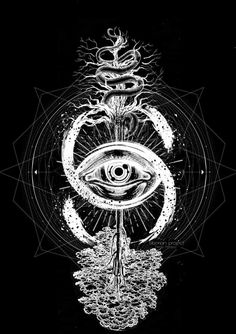 an all seeing symbol with the eye in it's center, surrounded by other symbols