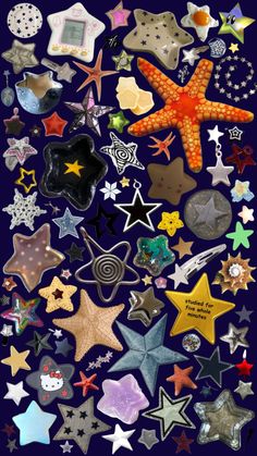 many different colored stars and shapes on a blue background with the words starfish written below them