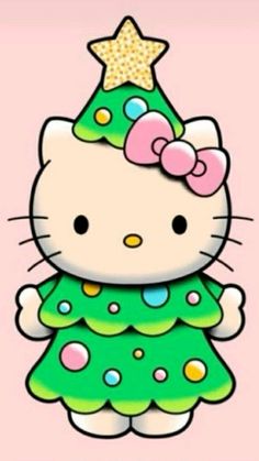 a hello kitty christmas tree with a star on top