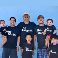 The very popular matching t-shirt set. The Original The Remix The Encore® Includes the entire family for a set of 5 + shirts. Mama and boys can twin or Dad and his Girls, even cousins or siblings can join in on the matching. Also Parents with adult children or teenagers! These tees can be customized for your family pregnancy announcement or hospital outfit home with new baby, or fun family vacations. The perfect reference of the 90s vintage or nostalgic era. Use the set for a fun social media vi Fun Family Vacations, Pregnancy Announcement Family, Unique Pregnancy Announcement, Family Matching Shirts, Cute T Shirts, Reunion Shirts, Cousin Crew, Hospital Outfit, Best Family Vacations