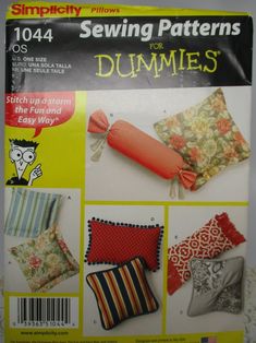 sewing patterns for dummies, including pillows and pillow covers in various sizes on the front