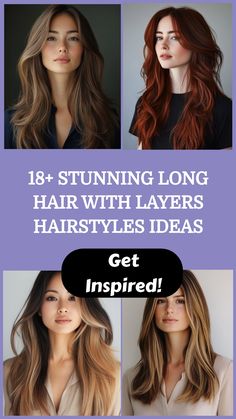 Collage showcasing four women with various long layered hairstyles.