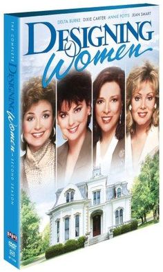 the dvd cover for designing women, featuring three women in front of a white house