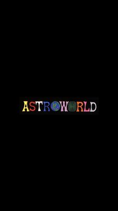 the word astroworld written in multicolored letters on a black background with an image of