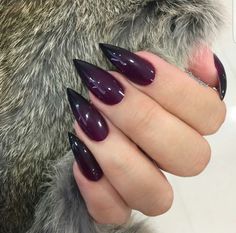 Tracey Davis, Black And Purple Nails, Vampire Nails, Black Ombre Nails, Purple Ombre Nails, Plum Nails, Sculpted Nails, Pointy Nails, Gothic Nails