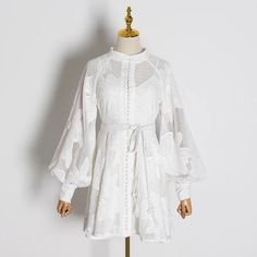 LONG SLEEVE PATCHWORK WHITE DRESS – El Merrist Store