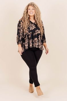 Elevate your wardrobe with this blouse! Its elegant babydoll style and flattering v-neck make it a must-have for any occasion! The delicate floral print in neutral colors adds a touch of sophistication, making it both stylish and versatile! 95% Polyester, 5% Spandex Flowy V-neck Blouse With Floral Print, Feminine Floral Print Peplum Top, Chic V-neck Peplum Top For Fall, Flowy V-neck Blouse For Fall, Elegant Fall V-neck Peplum Top, Fall Elegant V-neck Peplum Top, Elegant V-neck Peplum Top For Fall, Feminine Floral Print Top With Split Neck, Elegant Floral Print Top With Split Neck