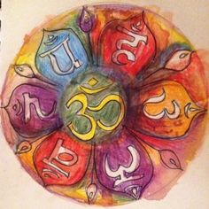 a painting with the word om shan written in multiple languages on it's center