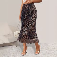 F00279363-105 Long Straight Skirt, Maxi Pencil Skirt, High Waist Long Skirt, Fishnet Dress, Leopard Skirt, Fishtail Skirt, Chic Flowers, Half Skirt, Skirt Women