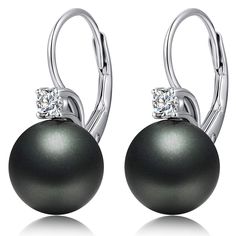 PRICES MAY VARY. ❤.【Pearl Leverback Earrings】Pearl earrings for women Black pearl drop earrings. Sterling silver leverback earrings with pearl drop.Silver pearl earrings with shiny cubic zirconia earring for women. ❤.【Black Pearl 】AAA Black Pearl Dangle Earrimgs Silver, Hypoallergenic and Nickel Free Pearl Earring, Bead Size :10mm. Pearl Color: White and Black. ❤.【TOP Quality】100% pure 925 sterling silver pearl drop earrings, white gold plated.Without harmful ingredients, nickel-free, lead-free 10mm Pearl Earrings, Single Pearl Earrings, Silver Pearl Drop Earrings, White Pearl Jewelry, Black Pearl Earrings, Fake Earrings, Pearl Drop Earrings Gold, Diamond Earrings For Women, Silver Pearl Earrings