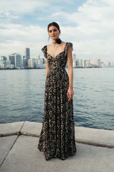 Shop Online Now Long Winter Dresses Formal, December Formal Wedding Guest Dress, Formal Wedding Guest Dress Winter Evening Gowns, Late Fall Wedding Guest Dress, New England Wedding Guest Dress, Black Floral Formal Dress, Cool Formal Dresses, Unique Black Tie Dresses, Gothic Wedding Guest Dress