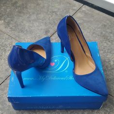 My Delicious Shoes Size 6 Blue Heels. Blue Pointed Toe Heels With Medium Width, Blue Heels With Pointed Toe And Medium Width, Blue Heels With Pointed Toe Medium Width, Blue Heels With Medium Width And Pointed Toe, Blue Court Shoes With 4-inch Heel And Medium Width, Blue Almond Toe Court Shoes Medium Width, Polka Dot Heels, Tan Pumps, Brown Pumps