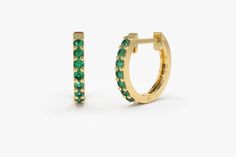 "Natural Emerald Earrings / Huggie Earrings / 14k Gold Emerald Huggie Hoop Earrings / Small Hoop Emerald Earrings / Jewelry Gift Ferko's Fine Jewelry Item Details ✔Made to Order ✔Gold Kt: 14K (also available in 18K) ✔Available Gold Color: Rose Gold, Yellow Gold, White Gold ✔The Inner diameter of Earrings: 10MM ✔The Outer diameter of Earrings: 12MM ✔Round Emerald: 14 pcs 1.5 MM ✔Number of Stones: 14 ✔Total CTW: 0.25 Ctw (Total Carat Weight for the Pair) ✔Ready to Ship in 7-10 Business Days ★ ★ ★ Green 14k Gold Hoop Earrings, Green 14k Gold Huggie Earrings Gift, Green Small Hoop Huggie Earrings Fine Jewelry, Green Huggie Fine Jewelry Earrings, Green Huggie Earrings Fine Jewelry, Green Small Hoop Huggie Earrings, Green 14k Gold Huggie Earrings, Green 14k Gold Hoop Earrings Fine Jewelry, Green 14k Gold Fine Jewelry Hoop Earrings