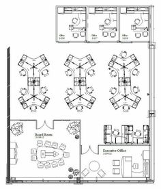 an office floor plan with several tables and chairs