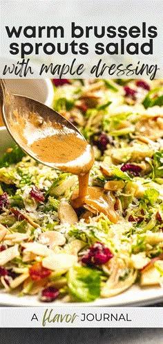 a close up of a plate of food with broccoli sprouts and dressing