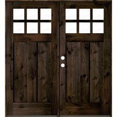 two wooden doors with glass on each side